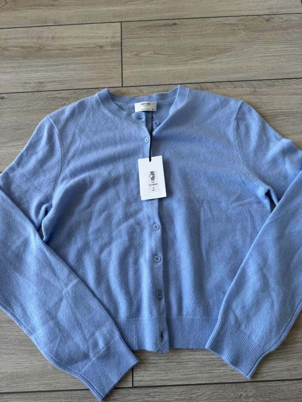 Aritzia Dayflower Blue Crew cardigan cashmere nwt Small